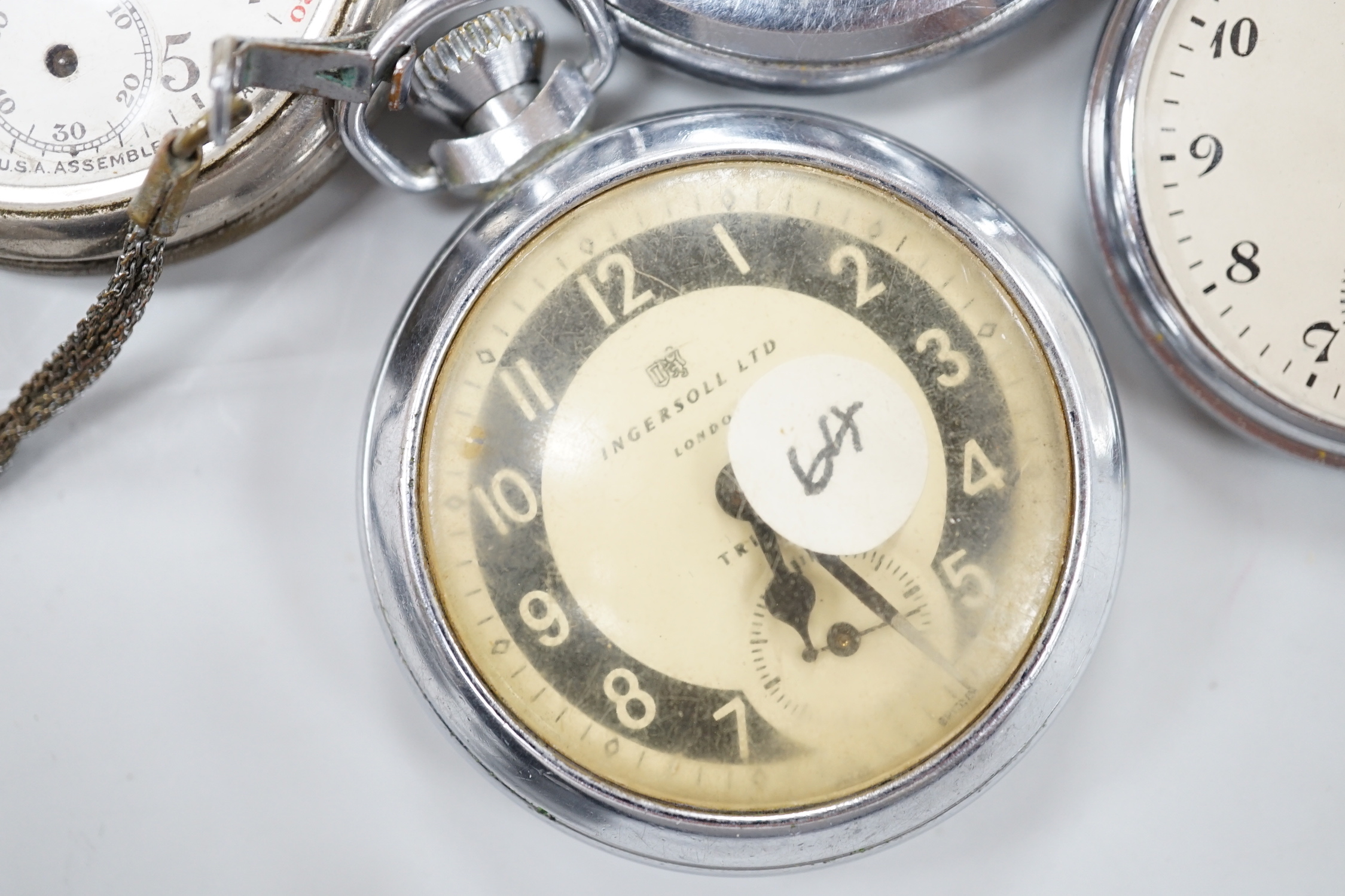 Ten assorted base metal pocket watches including Ingersoll Crown, Sekonda and Smiths.